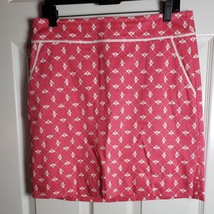 Talbots Skirt Womens Pink White Buzzing Bees Print Cotton Casual Pencil